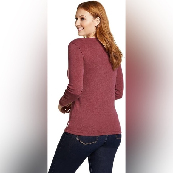 Eddie Bauer Women's Favorite Long-Sleeve V-Neck Long Sleeve M Dusty Red Shirt - Picture 2 of 6